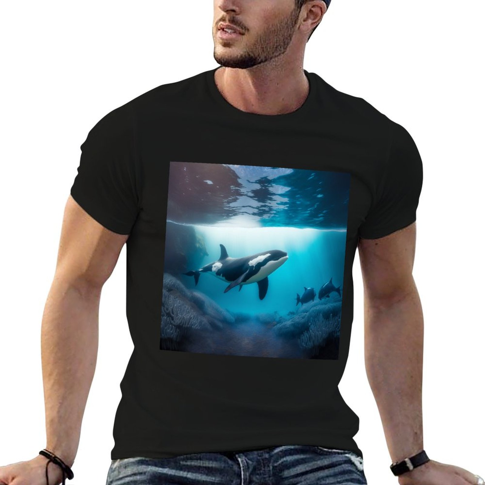 Undershirt Crew Neck - Under Sea Orca T-Shirt Minimalist Plain