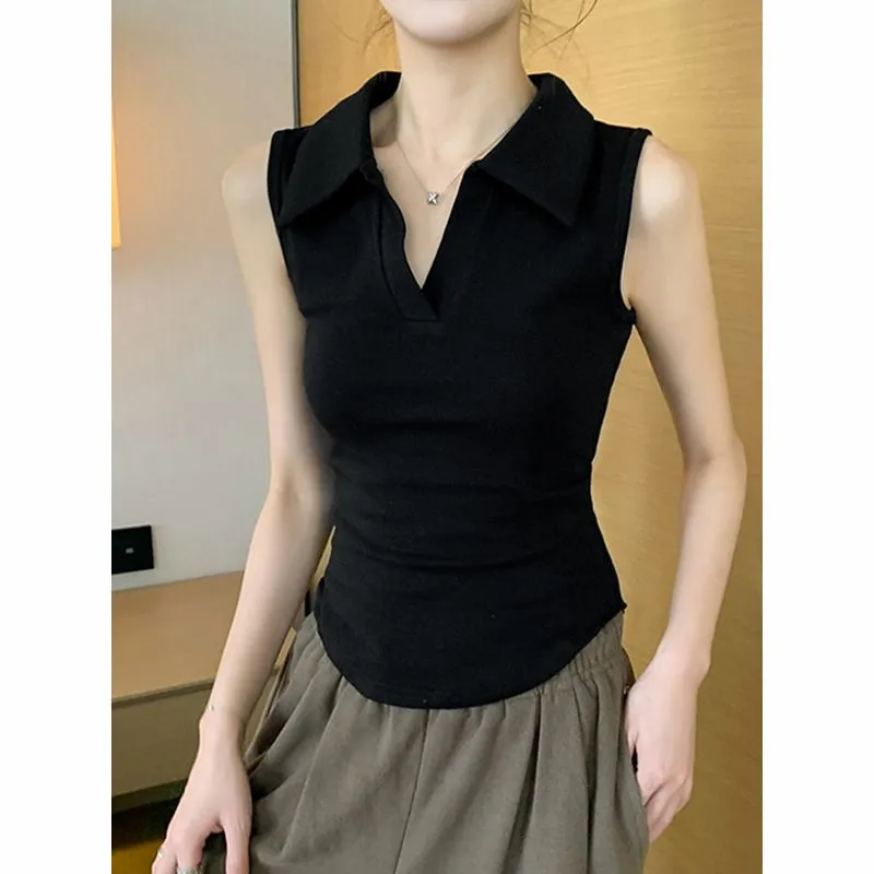 Women's White Sleeveless Polo  - огляд і ціна Tank Top Ribbed