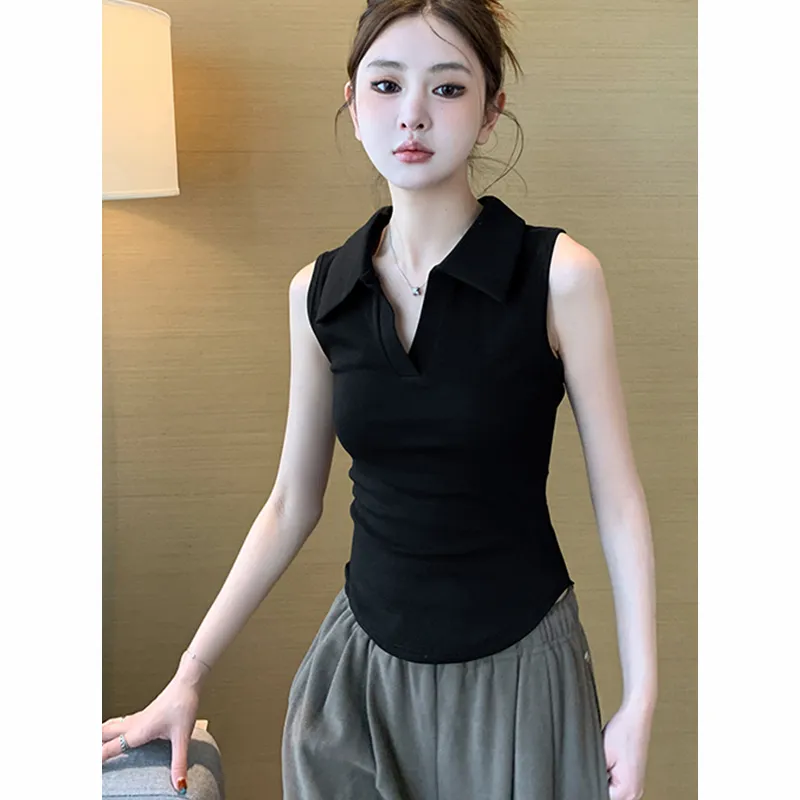 Women's White Sleeveless Polo  - огляд і ціна Tank Top Ribbed